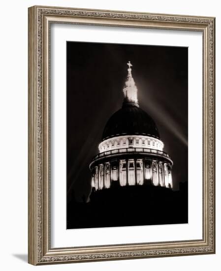 St. Paul's Cathedral in London Lit up at Night for Victory Day Celebrations, June 1946-null-Framed Photographic Print