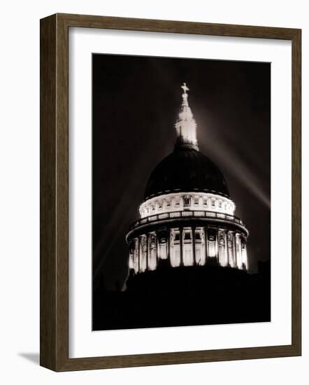 St. Paul's Cathedral in London Lit up at Night for Victory Day Celebrations, June 1946-null-Framed Photographic Print