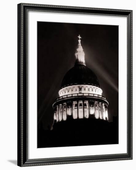 St. Paul's Cathedral in London Lit up at Night for Victory Day Celebrations, June 1946-null-Framed Photographic Print