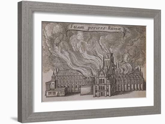 St Paul's Cathedral, London, on Fire, 1666-Wenceslaus Hollar-Framed Giclee Print