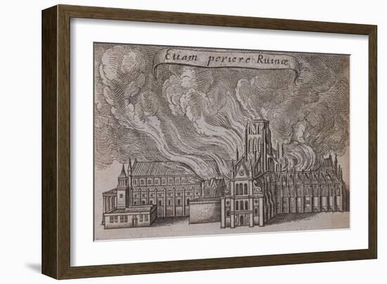 St Paul's Cathedral, London, on Fire, 1666-Wenceslaus Hollar-Framed Giclee Print