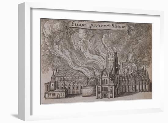 St Paul's Cathedral, London, on Fire, 1666-Wenceslaus Hollar-Framed Giclee Print