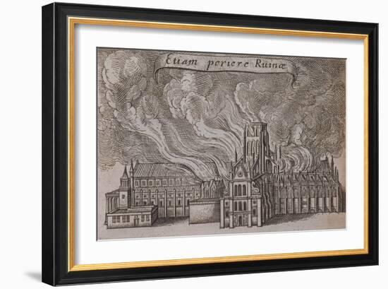 St Paul's Cathedral, London, on Fire, 1666-Wenceslaus Hollar-Framed Giclee Print