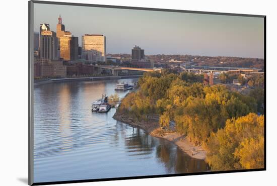 St Paul, Skyline from Mississippi River, Minneapolis, Minnesota, USA-Walter Bibikow-Mounted Photographic Print