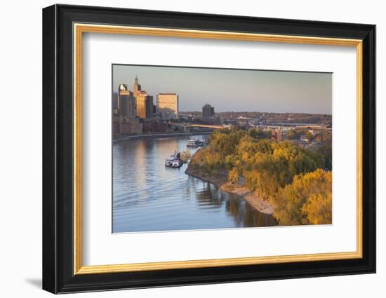 St Paul, Skyline from Mississippi River, Minneapolis, Minnesota, USA-Walter Bibikow-Framed Photographic Print