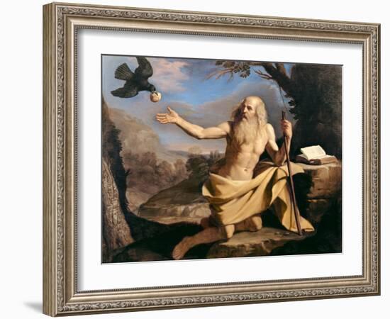 St. Paul the Hermit Being Fed by the Raven-Guercino (Giovanni Francesco Barbieri)-Framed Giclee Print