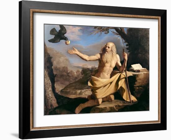 St. Paul the Hermit Being Fed by the Raven-Guercino (Giovanni Francesco Barbieri)-Framed Giclee Print