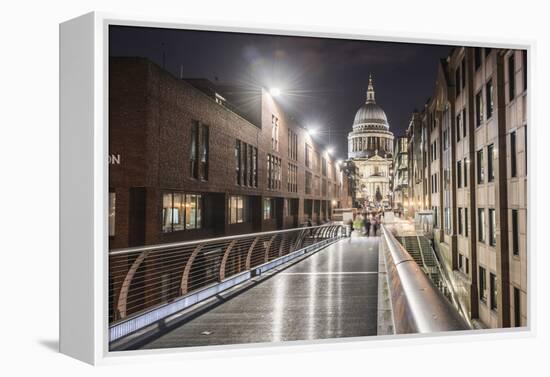 St. Pauls Cathedral at night, seen across Millennium Bridge, City of London, London, England-Matthew Williams-Ellis-Framed Premier Image Canvas