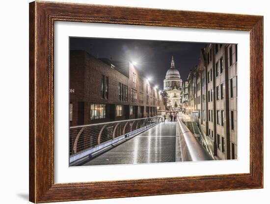 St. Pauls Cathedral at night, seen across Millennium Bridge, City of London, London, England-Matthew Williams-Ellis-Framed Photographic Print