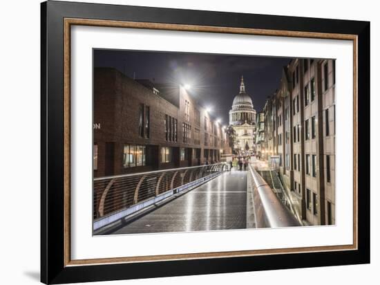 St. Pauls Cathedral at night, seen across Millennium Bridge, City of London, London, England-Matthew Williams-Ellis-Framed Photographic Print