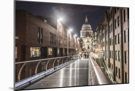 St. Pauls Cathedral at night, seen across Millennium Bridge, City of London, London, England-Matthew Williams-Ellis-Mounted Photographic Print