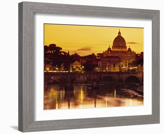 St Peter's Basilica and Ponte Saint Angelo, Rome, Italy-Doug Pearson-Framed Photographic Print