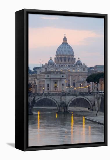 St. Peter's Basilica, the River Tiber and Ponte Sant'Angelo at Dusk, Rome, Lazio, Italy-Stuart Black-Framed Premier Image Canvas