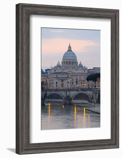 St. Peter's Basilica, the River Tiber and Ponte Sant'Angelo at Dusk, Rome, Lazio, Italy-Stuart Black-Framed Photographic Print