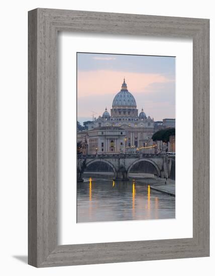 St. Peter's Basilica, the River Tiber and Ponte Sant'Angelo at Dusk, Rome, Lazio, Italy-Stuart Black-Framed Photographic Print