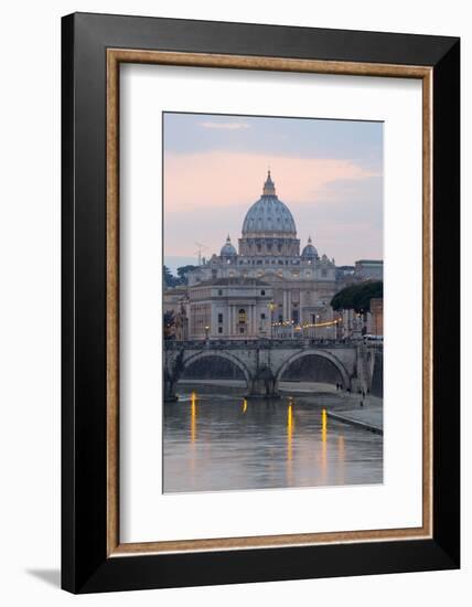 St. Peter's Basilica, the River Tiber and Ponte Sant'Angelo at Dusk, Rome, Lazio, Italy-Stuart Black-Framed Photographic Print