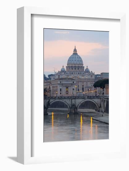 St. Peter's Basilica, the River Tiber and Ponte Sant'Angelo at Dusk, Rome, Lazio, Italy-Stuart Black-Framed Photographic Print