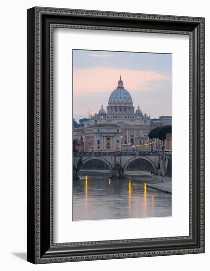 St. Peter's Basilica, the River Tiber and Ponte Sant'Angelo at Dusk, Rome, Lazio, Italy-Stuart Black-Framed Photographic Print