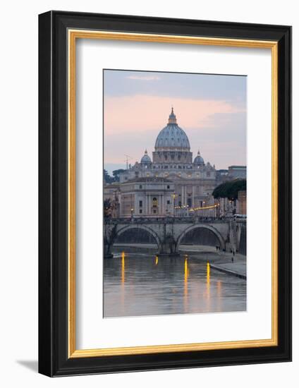 St. Peter's Basilica, the River Tiber and Ponte Sant'Angelo at Dusk, Rome, Lazio, Italy-Stuart Black-Framed Photographic Print