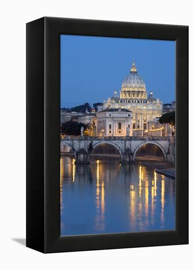 St. Peter's Basilica, the River Tiber and Ponte Sant'Angelo at Night, Rome, Lazio, Italy-Stuart Black-Framed Premier Image Canvas