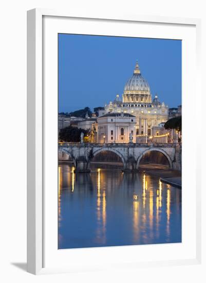 St. Peter's Basilica, the River Tiber and Ponte Sant'Angelo at Night, Rome, Lazio, Italy-Stuart Black-Framed Photographic Print