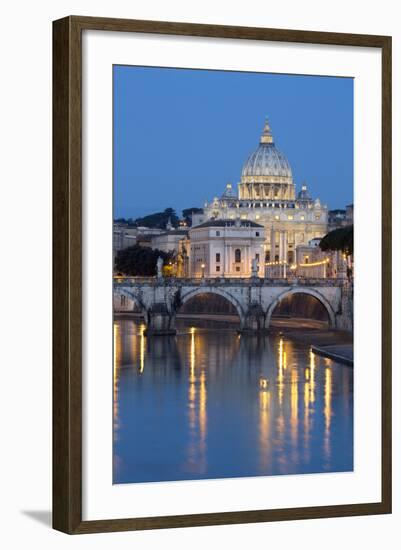 St. Peter's Basilica, the River Tiber and Ponte Sant'Angelo at Night, Rome, Lazio, Italy-Stuart Black-Framed Photographic Print