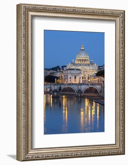 St. Peter's Basilica, the River Tiber and Ponte Sant'Angelo at Night, Rome, Lazio, Italy-Stuart Black-Framed Photographic Print