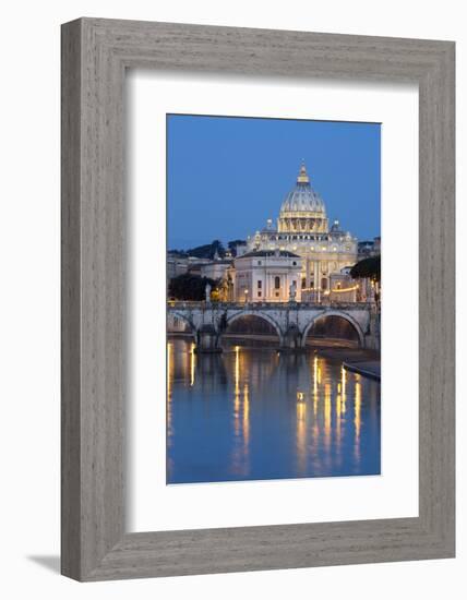 St. Peter's Basilica, the River Tiber and Ponte Sant'Angelo at Night, Rome, Lazio, Italy-Stuart Black-Framed Photographic Print