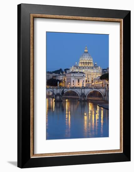 St. Peter's Basilica, the River Tiber and Ponte Sant'Angelo at Night, Rome, Lazio, Italy-Stuart Black-Framed Photographic Print