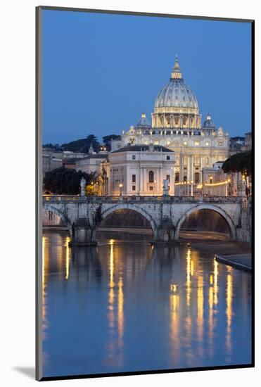 St. Peter's Basilica, the River Tiber and Ponte Sant'Angelo at Night, Rome, Lazio, Italy-Stuart Black-Mounted Photographic Print