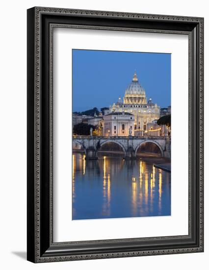 St. Peter's Basilica, the River Tiber and Ponte Sant'Angelo at Night, Rome, Lazio, Italy-Stuart Black-Framed Photographic Print