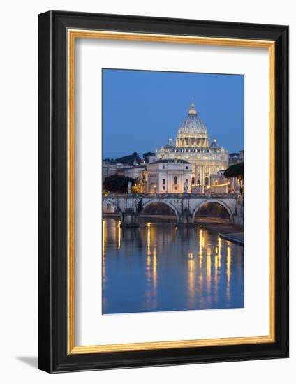 St. Peter's Basilica, the River Tiber and Ponte Sant'Angelo at Night, Rome, Lazio, Italy-Stuart Black-Framed Photographic Print