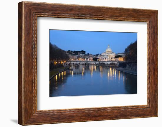 St. Peter's Basilica, the River Tiber and Ponte Sant'Angelo at Night, Rome, Lazio, Italy-Stuart Black-Framed Photographic Print