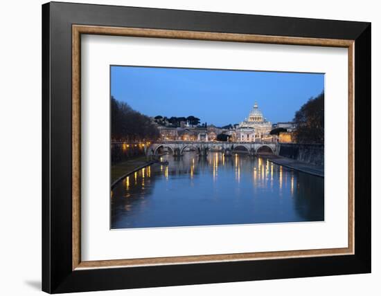 St. Peter's Basilica, the River Tiber and Ponte Sant'Angelo at Night, Rome, Lazio, Italy-Stuart Black-Framed Photographic Print