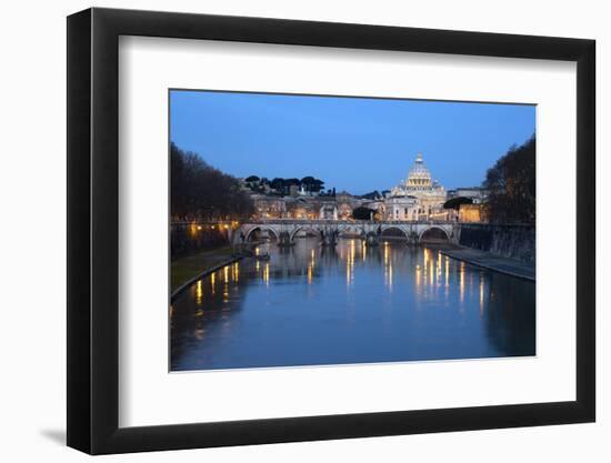 St. Peter's Basilica, the River Tiber and Ponte Sant'Angelo at Night, Rome, Lazio, Italy-Stuart Black-Framed Photographic Print