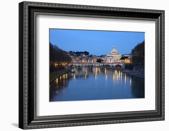 St. Peter's Basilica, the River Tiber and Ponte Sant'Angelo at Night, Rome, Lazio, Italy-Stuart Black-Framed Photographic Print