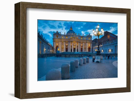 St. Peters and Piazza San Pietro at Dusk, Vatican City, UNESCO World Heritage Site, Rome, Lazio-Frank Fell-Framed Photographic Print