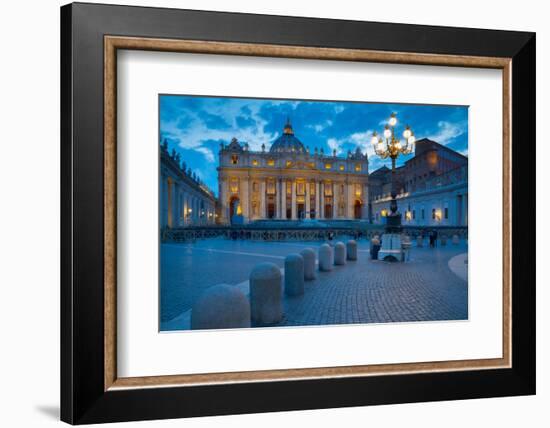 St. Peters and Piazza San Pietro at Dusk, Vatican City, UNESCO World Heritage Site, Rome, Lazio-Frank Fell-Framed Photographic Print