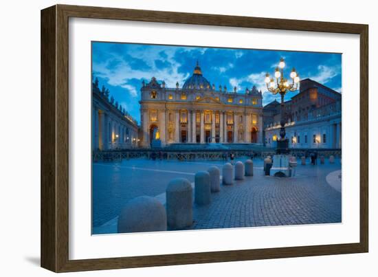 St. Peters and Piazza San Pietro at Dusk, Vatican City, UNESCO World Heritage Site, Rome, Lazio-Frank Fell-Framed Photographic Print