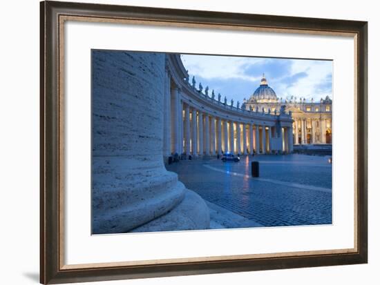 St. Peters and Piazza San Pietro at Dusk, Vatican City, UNESCO World Heritage Site, Rome, Lazio-Frank Fell-Framed Photographic Print