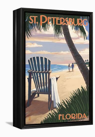St. Petersburg, Florida - Adirondack Chair on the Beach-Lantern Press-Framed Stretched Canvas