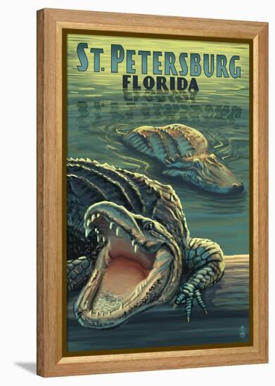 St Petersburg, Florida - Alligators-Lantern Press-Framed Stretched Canvas