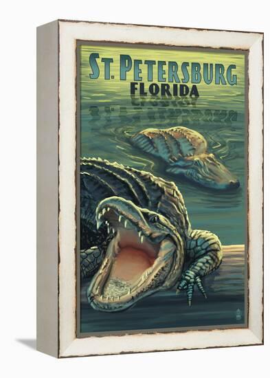 St Petersburg, Florida - Alligators-Lantern Press-Framed Stretched Canvas