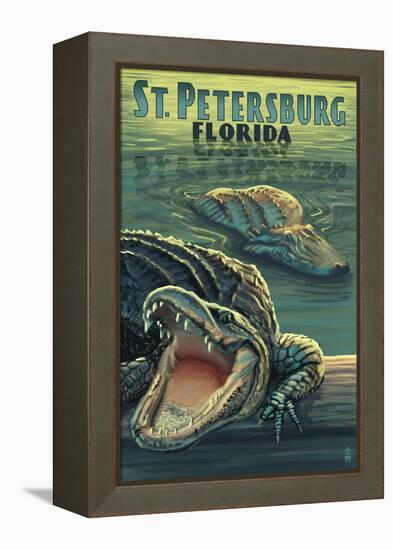 St Petersburg, Florida - Alligators-Lantern Press-Framed Stretched Canvas