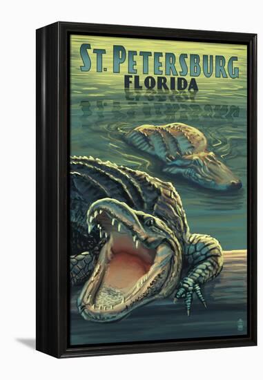 St Petersburg, Florida - Alligators-Lantern Press-Framed Stretched Canvas