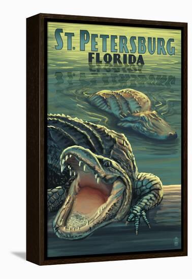 St Petersburg, Florida - Alligators-Lantern Press-Framed Stretched Canvas