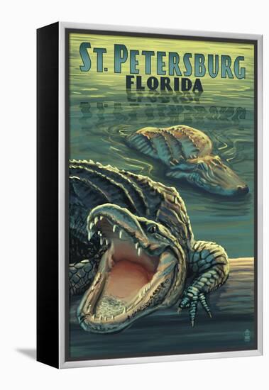 St Petersburg, Florida - Alligators-Lantern Press-Framed Stretched Canvas