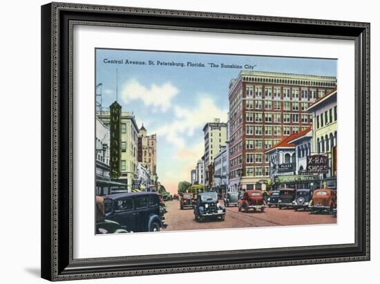 St. Petersburg, Florida - Central Avenue Scene-Lantern Press-Framed Art Print