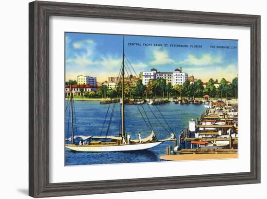 St. Petersburg, Florida - Central Yacht Basin Scene-Lantern Press-Framed Art Print