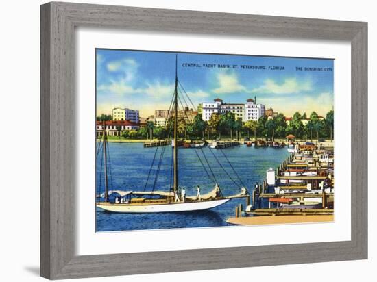 St. Petersburg, Florida - Central Yacht Basin Scene-Lantern Press-Framed Art Print